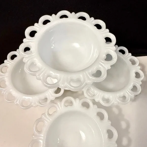 Vintage Anchor Hocking Milk Glass Lace  "Old Colony" 5.25" Sherbet Bowl Pedestal - Picture 2 of 16